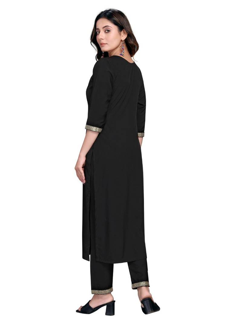 Reliable Black Soft Penguin Lycra Embroidered Kurta With Pant Set For Women